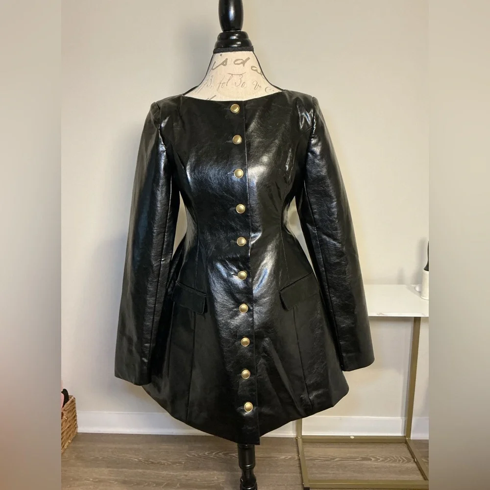 Meshki Black Leather Button-Up Women's dress - Picture 4 of 10